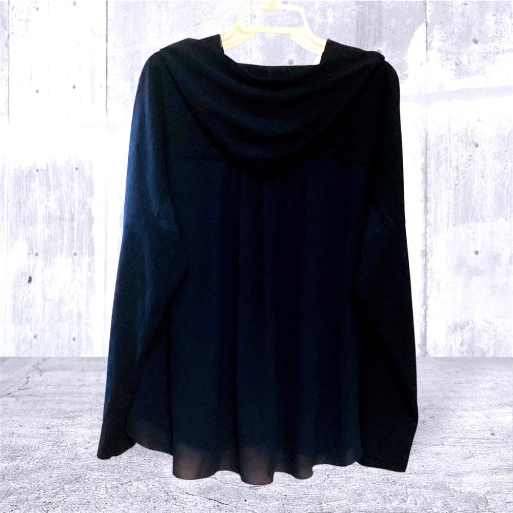 SAGA Women's Long Sleeve Jacket w Hood Mixed Media Contrasting Fabric Blue Size3 - Picture 11 of 11
